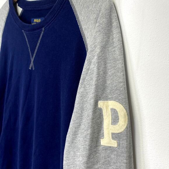 Polo RALPH LAUREN Varsity Patch Raglan Long Sleeve T-shirt 2XL Blue Grey Preppy - Picture 3 of 8